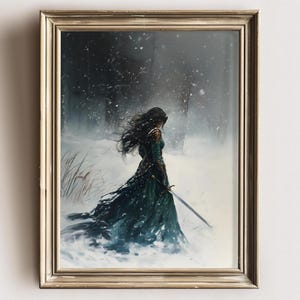 Lady Knight In The Forest Art Print, Dark Academia Wall Decor, Medieval Fantasy Wall Art, Woman Knight Poster, Renaissance Knight Gift