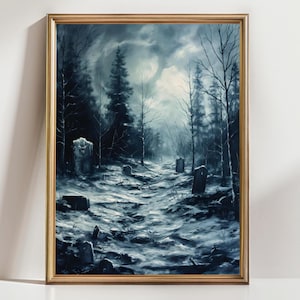 Moody Graveyard Dark aesthetics Painting Goth Landscape Dark Academia Art print Gothic Home décor cemetery Art Print halloween print