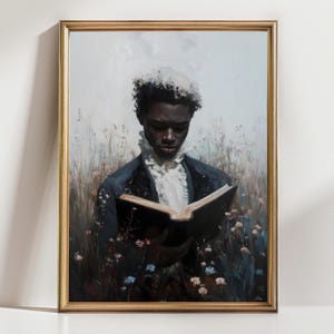 Victorian Art Man reading Book Print moody Painting, black Gentleman Bookish Print, victorian decor wall art, Print book lover