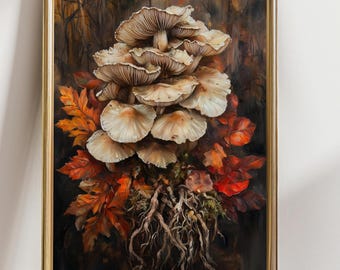Mushroom Forest Wall Art, Autumn Mushroom Botanical Print, Cottagecore Woodland Decor, Rustic Nature Art