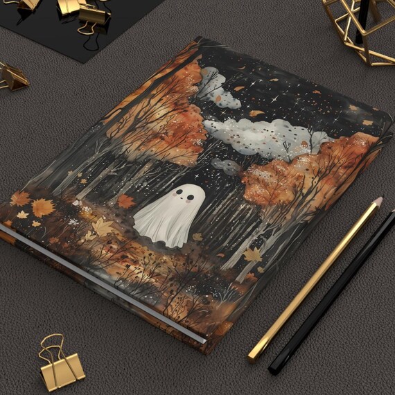 Spooky Ghost Notebook, Autumn Halloween Journal, Dark Forest Stationery, Witchy Goth Diary, Fall Cute Ghost Gift Idea