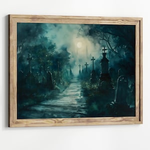 Moody Graveyard Dark aesthetics Painting Goth Landscape Dark Academia Art print Gothic Home décor cemetery Art Print halloween