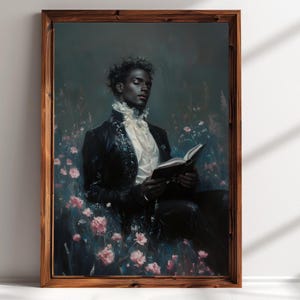 Victorian Art Man reading Book Print moody Painting, Black Gentleman Bookish Print, victorian decor wall art, Print book lover