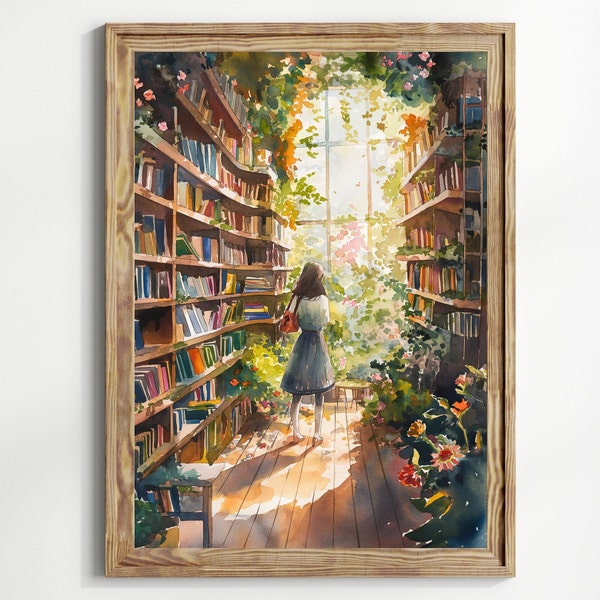 Vintage Library Poster, Greenhouse Library Reading , Book Lovers Gift, Antique Wall Art, Retro Book Lovers Art, Library Art, Gift Idea