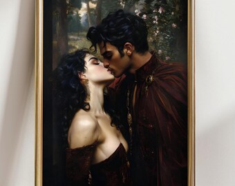 Romantic Gothic Art Print: Dark Academia Lovers