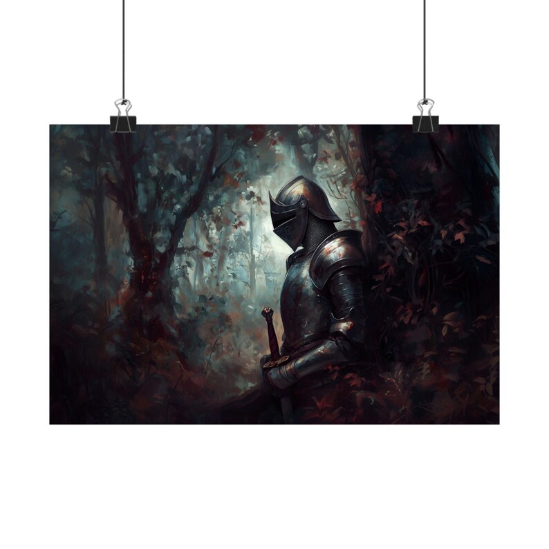 Knight in the Forest Wall Art, Medieval Dark Print, Gothic Fantasy ...