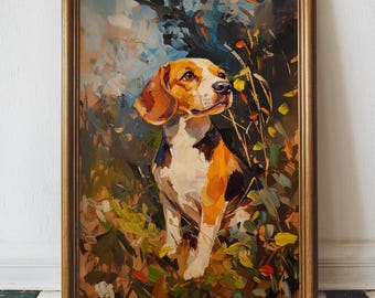 Beagle Dog Wall Art Print, Colorful Pet Portrait Painting, Animal Lover Gift, Whimsical Dog Artwork for Home Decor