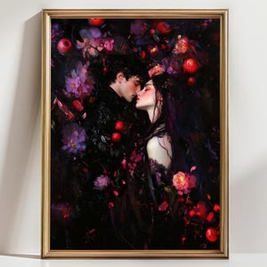 Persephone and Hades Wall Art, Dark Romantic Couple Painting, Gothic Fantasy Print, Mythology Lovers Artwork, Enchanted Underworld Decor