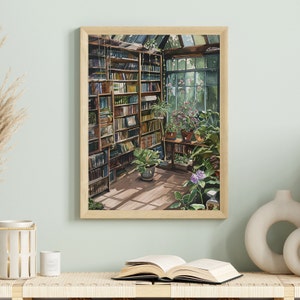Vintage Library Poster, Greenhouse Library Reading , Book Lovers Gift, Antique Wall Art, Retro Book Lovers Art, Library Art, Gift Idea