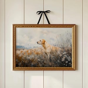 Yellow Labrador Wall Art | Dog in Wildflower Field Print | Rustic Farmhouse Dog Decor | Golden Lab Pet Portrait Painting bild 2