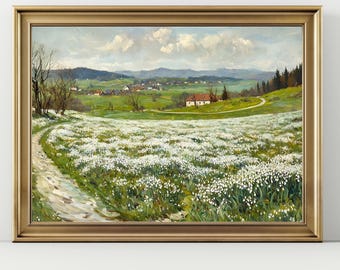 Cottagecore Countryside Wall Art, Meadow Landscape, Rustic Farmhouse decor