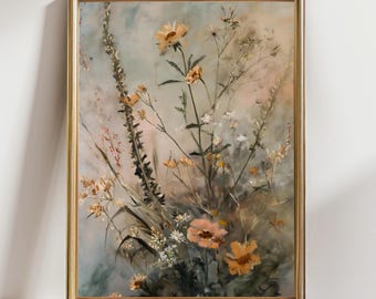 Botanical Art Print: Moody Wildflowers - Vintage Cottagecore