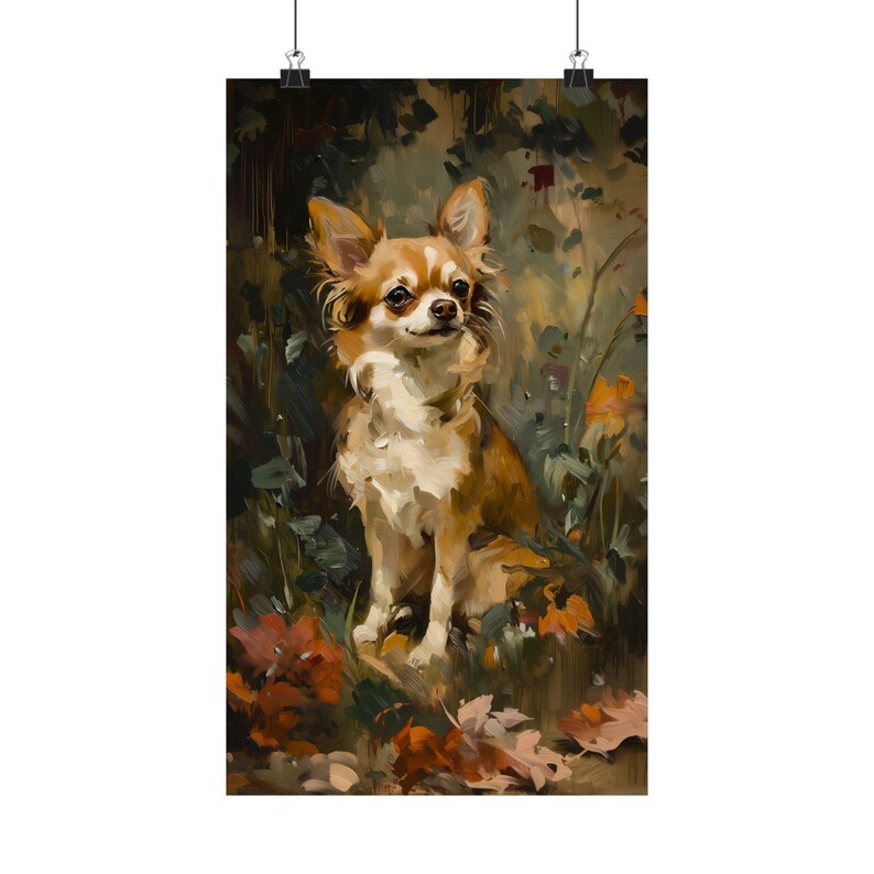 Chihuahua Wall Art, Rustic Floral Dog Print, Cottagecore Pet Portrait Poster image 5