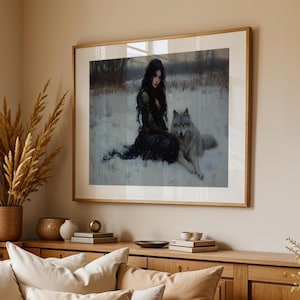 She and Her Wolf, Dark Academia, Wolves Art, Goth Moody Victorian Wall Art, Dark Decor Aesthetic, Dark Cottagecore, Gothic Wolf Prints