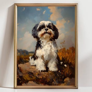 Shih Tzu Dog Wall Art – Cute Shih Tzu Portrait Print – Fluffy Dog Painting – Pet Lover Gift – Cottagecore Dog Decor for Home