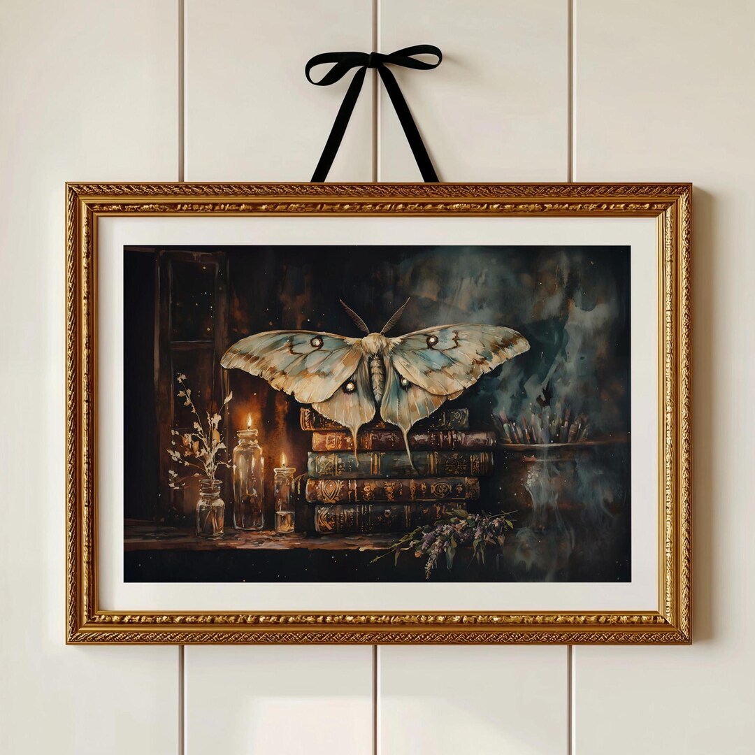 Moth Wall Art Print: Mystical Insect, Gothic Dark Academia - Moody ...