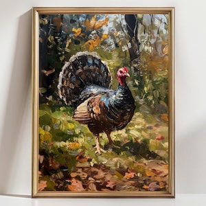Majestic Turkey Wall Art Print – Autumn Forest Wildlife Painting, Rustic Thanksgiving Farmhouse Decor, Cottagecore