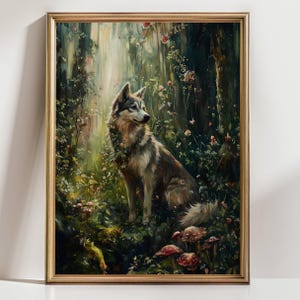 Mystical Forest Wolf Art Print | Fantasy Animal Wall Decor | Woodland Wolf Painting | Nature Lover Gift | Fairytale Wolf Poster