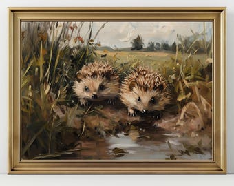 Cottagecore Hedgehog Print, Vintage Wall Art
