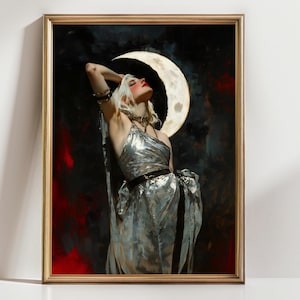 Selene, Goddess of the Moon Matte Print, Moody Dark Academia Wall Art, Celestial Goddess Art, Witchy Art, Gothic Moon Goddess Art Gift