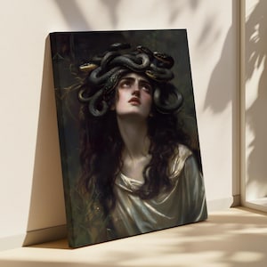 Medusa Canvas Wall Art Wrapped Print, Greek Mythology Decor, Dark Feminine Fantasy Painting, Gothic Snake Goddess Wall Hanging