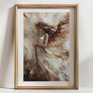 Angel Wings Wall Art Print Seraphim Woman Fantasy Poster, Ethereal Divine Feminine Decor, Celestial Goddess Aesthetic