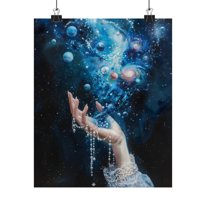 Moody Victorian galaxy Hand Full of Stars Print, Celestial art, Ethereal Art, light academia art, whimsical art print, nightsky, space Bild 6