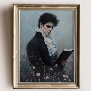 Victorian Art Man reading Book Print moody Painting, vintage Gentleman Bookish Print, victorian decor wall art, Print book lover
