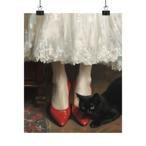 Black Cat and Red Heels Wall Art Print, Vintage Parisian Fashion Painting Elegant Woman Legs Artwork, Chic Decor, Stylish Cat Lover Wall Art afbeelding 7