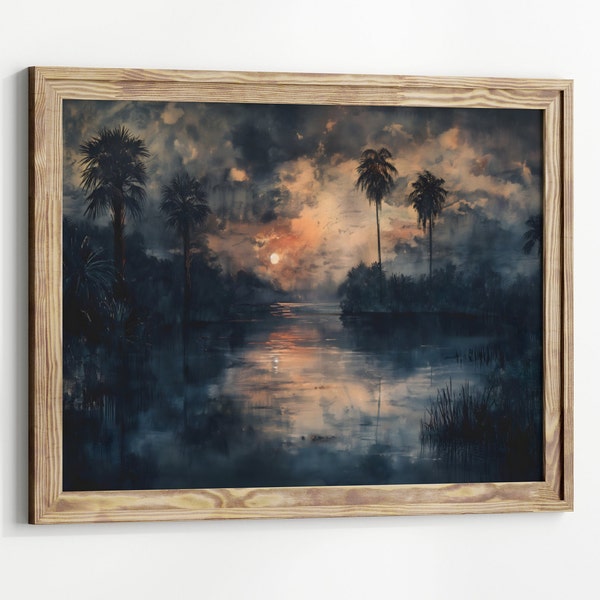 Moody Crystal River Painting Florida Art Print Forest River Watercolor Landscape Florida Wall Art Aquarell Landscape  Florida Wetlands