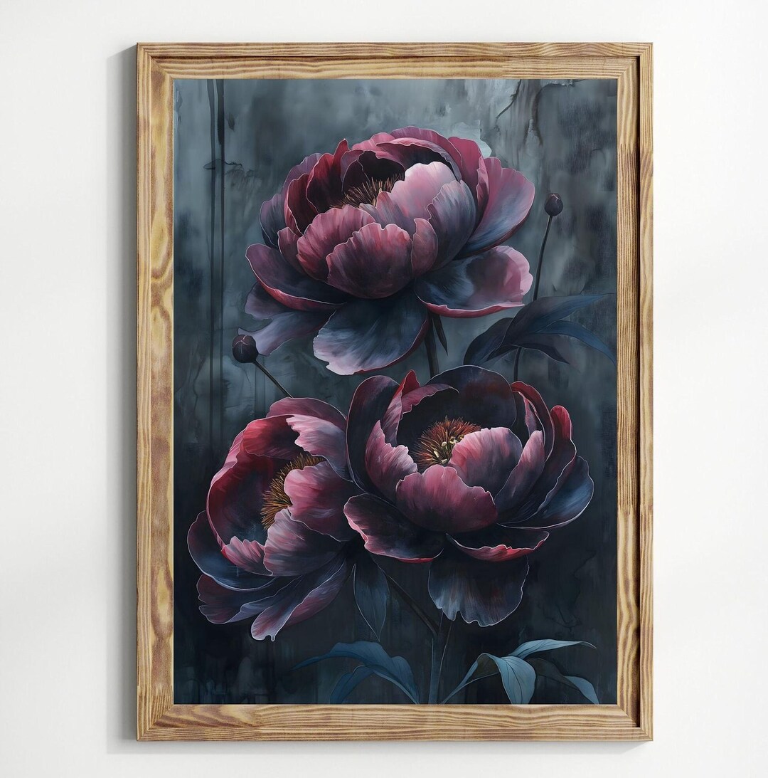 Moody Peony Wall Art - Dark Academia Floral Print - Etsy
