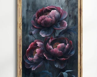 Moody Peony Wall Art - Dark Academia Floral Print