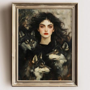 Hecate with Wolves Print, Matte Vertical Wall Art, Gothic Witch Art Print, Unique Animal Spirit Art, Dark Goddess Decor, Occult Wall Decor