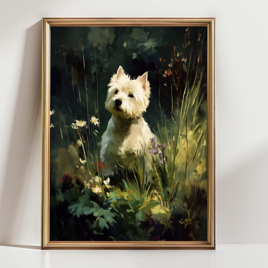 Westie Dog Wall Art Print, West Highland Terrier Painting, Cute White ...