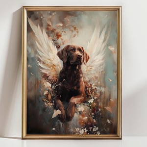 Angel Dog Wall Art Chocolate Labrador with Wings, Pet Memorial Print, Heavenly Dog Portrait, memorial pet gift, dog artwork, tribute to pet