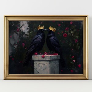 Crowned Ravens Art Print • Gothic Romance Wall Art • Dark Fantasy Crow Painting • Symbolic Love Artwork • Mystical Bird Decor