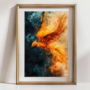 Phoenix Wall Art Print - Fiery Firebird Painting - Fantasy Bird Poster - Mythical Creature Artwork - Abstract Flame Art Decor
