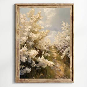 Moody White Lilac Wall Art: Vintage Botanical Foggy Nature Print