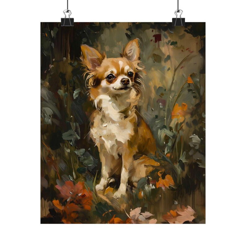 Chihuahua Wall Art, Rustic Floral Dog Print, Cottagecore Pet Portrait Poster image 7