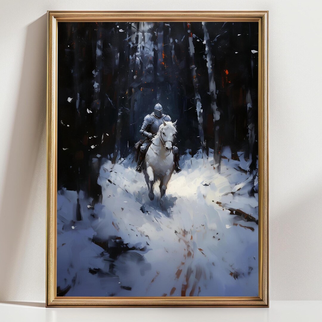 Knight in the Snow Wall Art, Medieval Winter Fantasy Print, Dark Horse ...
