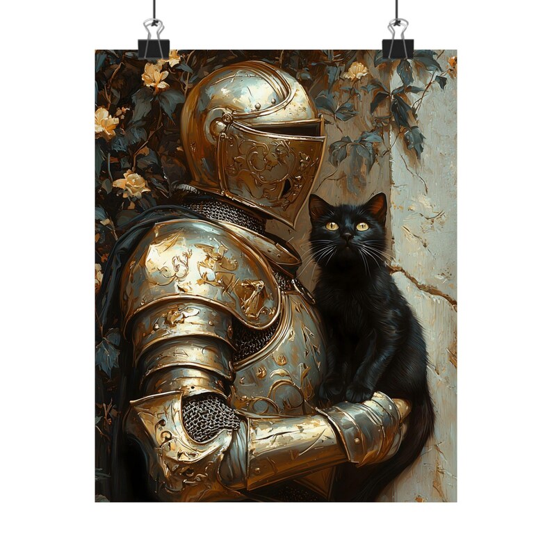 Medieval Knight with a cat Art Print, Knightcore Fantasy Art, Fantasy Maximalist Decor, Dark Academia Print, Goth Moody Victorian Wall Art image 5