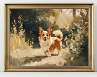 Corgi Dog Wall Art, Cute Pet Portrait Print, Welsh Corgi Painting, Dog Lover Gift, Cozy Animal Home Decor