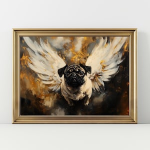 Angel Pug Art Print Dog Memorial Wall Art, Celestial Pet Portrait, Pug with Wings Painting, Rainbow Bridge Gift, Dog Lover Decor
