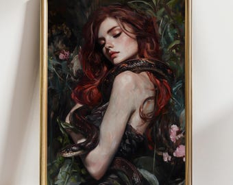 Lilith Moody wall art, dark academia decor, gothic wall decor Lilith Snake Print Serpent Painting Witch Print