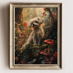 Maltese dog Forest Scene Poster, Matte Vertical Art Print for Dog Lovers, Home Decor, Gift for Pet Owners
