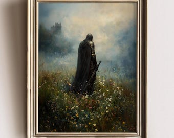 Medieval Knight Art Print, Knightcore Fantasy Art, Fantasy Sword Maximalist Decor, Dark Academia Print, Goth Moody Victorian Wall Art