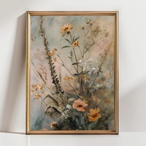 Impression d&#39;art botanique fleurs sauvages douces - décoration murale florale pastel, tableau nature vintage, oeuvre d&#39;art floral cottagecore pour la maison