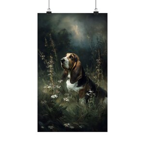Basset Hound Wall Art, Dark Floral Dog Print, Moody Pet Portrait Poster bild 8