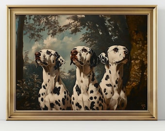 Dalmatian on Velvet Sofa Oil Painting Print: Elegant Canine Poster
