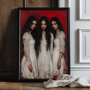 Vampire Sisters  Gothic Home Decor Dark Academia Art Print Dark Art Occult Poster Vampire Gothic Home Decor Gothic Prints Witchy painting